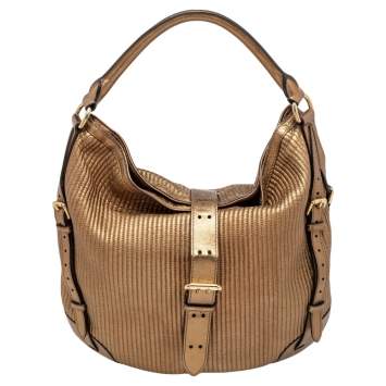 Pre Owned Burberry Gold Quilted Leather Hobo