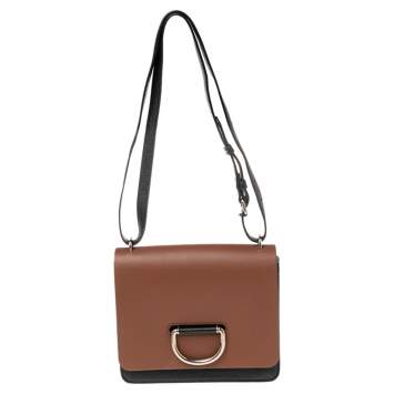Pre Owned Burberry Brown/Black Leather Small D-Ring Shoulder Bag