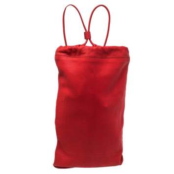 Pre Owned Burberry Red Pebbled Leather Drawstring Sling Backpack