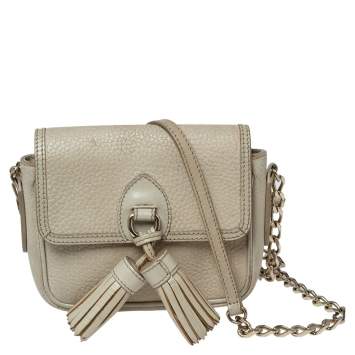 Pre Owned Burberry Beige Leather Tassel Crossbody Bag