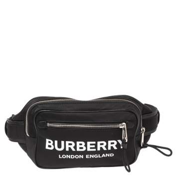 Pre Owned Burberry Black Logo Print Nylon And Leather Bum Belt Bag 