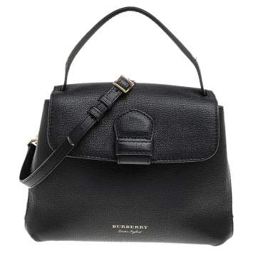 Pre Owned Burberry Black/Beige Leather And House Check Fabric Medium Camberley Top Handle Bag