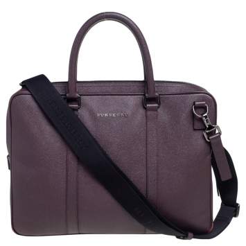 Pre Owned Burberry Burgundy Leather Newburg Briefcase