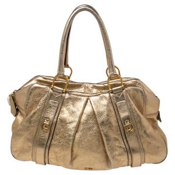 Pre Owned Burberry Metallic Gold Leather Large Prorsum Satchel