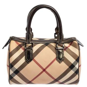 Pre Owned Burberry Beige Nova Check PVC Chester Boston Bag