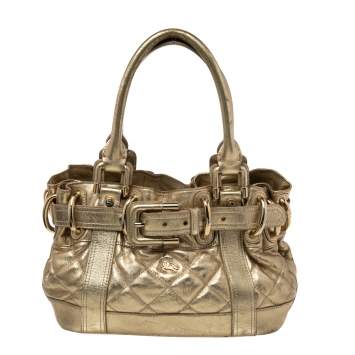 Pre Owned Burberry Metallic Gold Quilted Patent Leather Beaton Tote