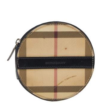 Pre Owned Burberry Beige-Black House Check PVC And Leather Round Coin Pouch