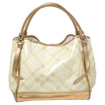 Pre Owned Burberry Gold/Lime Supernova Check Vinyl and Leather Lawrence Tote