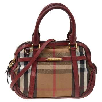 Pre Owned Burberry Beige/Brown Canvas And Leather Small Orchard Bowling Bag
