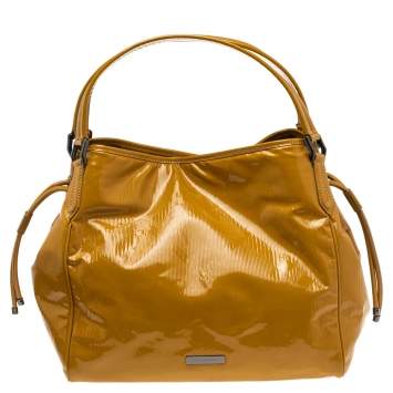 Pre Owned Burberry Mustard Patent Leather Large Bilmore Tote