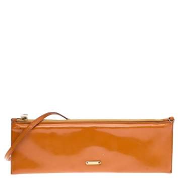 Pre Owned Burberry Orange Patent Leather Clutch Bag