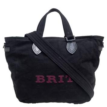 Pre Owned Burberry Black Canvas and Leather Tote