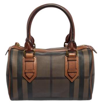 Pre Owned Burberry Brown Smoked Check PVC and Leather Chester Boston Bag