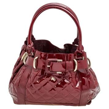 Pre Owned Burberry Burgundy Patent Leather Quilted Prorsum Beaton Tote