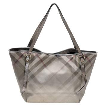 Pre Owned Burberry Metallic Grey Nova Check Coated Canvas And Leather Canterbury Tote