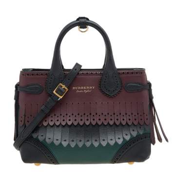 Pre Owned Burberry Multicolor Brogue Leather Small Banner Fringe Tote