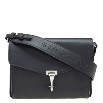 Pre Owned Burberry Black Logo Perforated Leather Small Macken Crossbody Bag