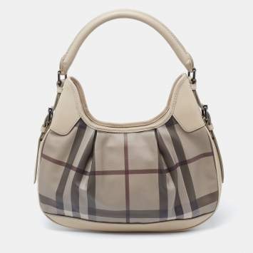 Pre Owned Burberry Grey Smoked Check PVC and Leather Small Brooklyn Hobo