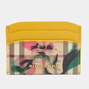 Pre Owned Burberry Multicolor Izzy Haymarket Flower Check Coated Canvas and Leather Card Holder