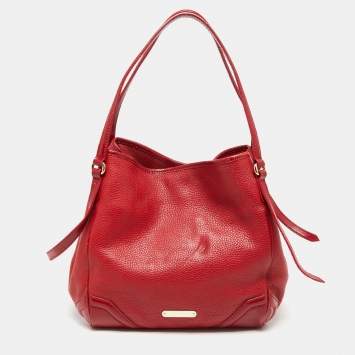 Pre Owned Burberry Red Leather Small Canterbury Tote