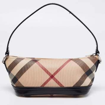 Pre Owned Burberry Black/Beige Novacheck Pvc and Leather Pochette Bag