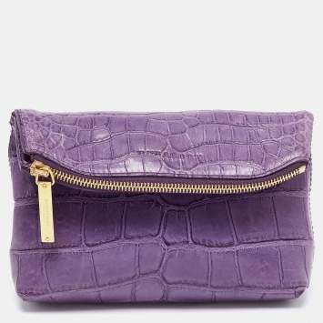 Burberry Purple Alligator Small Kendal Foldover Clutch 