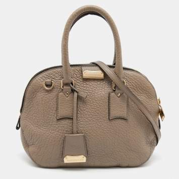 Pre Owned Burberry Taupe Grain Leather Small Orchard Bowler Bag