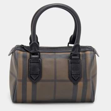 Pre Owned Burberry Black/Brown Leather And Smoke Check PVC Chester Duffel Bag