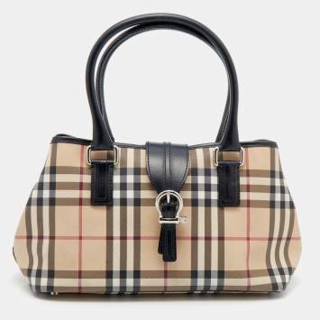 Pre Owned Burberry Beige Nova Check Canvas 'Eden' Satchel