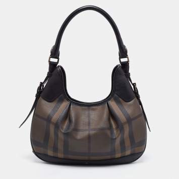 Pre Owned Burberry Brown/Black Nova Check PVC and Leather Small Brooklyn Hobo