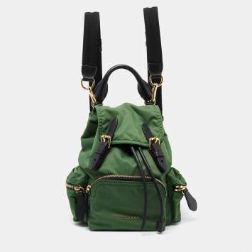 Pre Owned Burberry Green/Black Nylon and Leather Small Rucksack Backpack