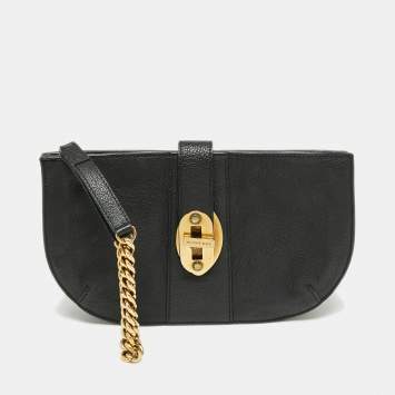 Pre Owned Burberry Black Leather Wristlet Clutch