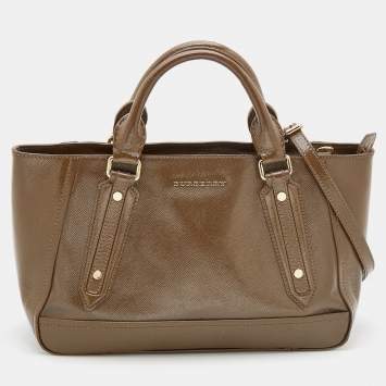 Pre Owned Burberry Brown Patent Leather Somerford Convertible Tote