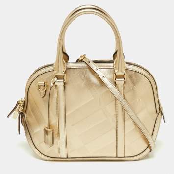 Pre Owned Burberry Gold Leather Small Orchard Bowler Bag