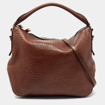 Pre Owned Burberry Brown Grain Leather Small Ledbury Hobo