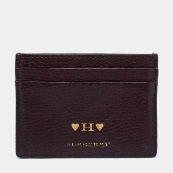 Pre Owned Burberry Brown House Check Canvas and Leather Card Holder   