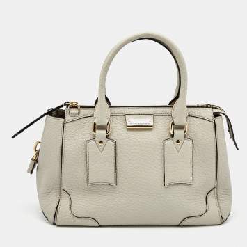 Pre Owned Burberry Light Grey Grain Leather Gladstone Satchel