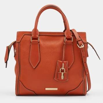 Pre Owned Burberry Orange Leather Honeywood Tote 