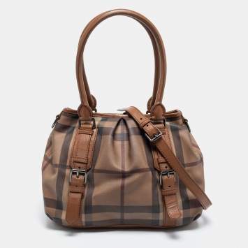 Pre Owned Burberry Brown Smoke Check PVC and Leather Northfield Tote