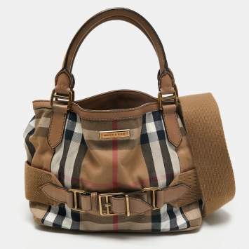 Pre Owned Burberry Beige House Check Canvas and Leather Aurelia Diaper Bag