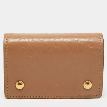 Pre Owned Burberry Beige TB Monogram Embossed Leather Jessie Card Case