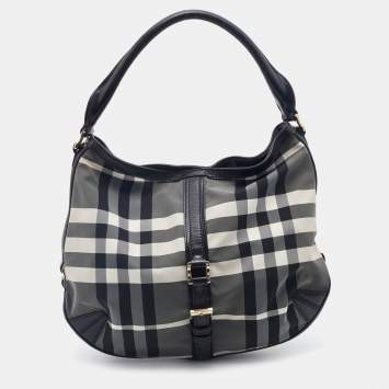 Pre Owned Burberry Tri Color Beat Check Nylon and Leather Hobo