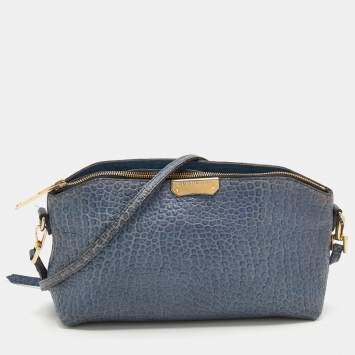 Pre Owned Burberry Blue Grain Leather Crossbody Bag