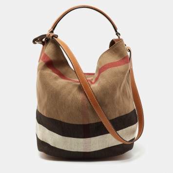 Pre Owned Burberry Beige/Black Nova Check Canvas and Leather Medium Ashby Shoulder Bag