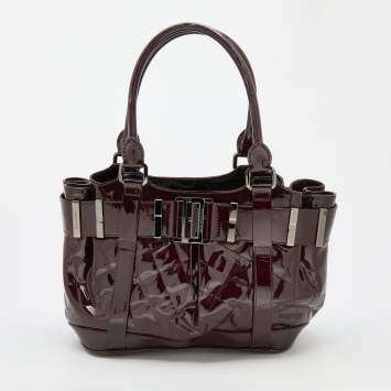 Pre Owned Burberry Burgundy Patent Leather Beaton Tote