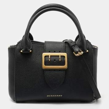 Pre Owned Burberry Black Grained Leather Small Buckle Tote