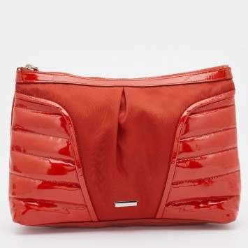 Pre Owned Burberry Orange Nylon and Patent Leather Large Westchester Clutch
