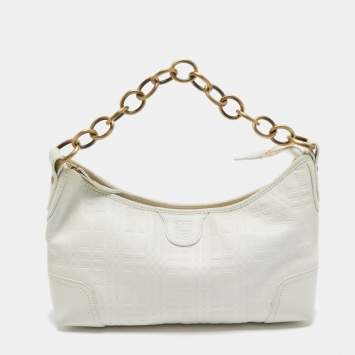 Pre Owned Burberry White Check Leather Shoulder Bag