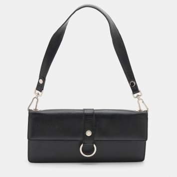 Pre Owned Burberry Black Leather Flap Shoulder Bag