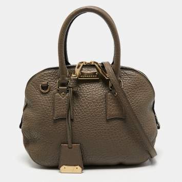 Pre Owned Burberry Dark Beige Pebbled Leather Small Orchard Satchel